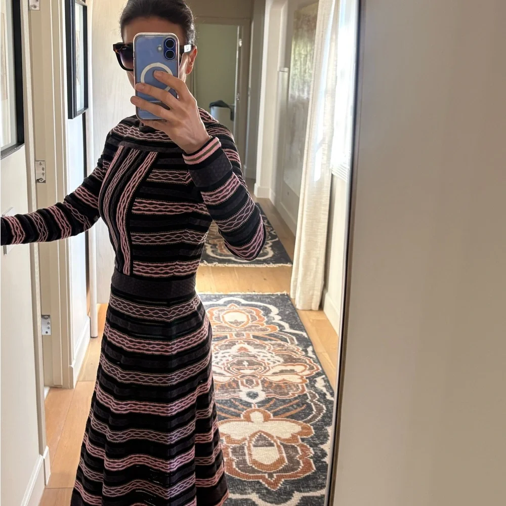 M Missoni Signature Knit Long Sleeve A-Line Dress Purple Pink  Size IT 44 /US 8 - Picture 4 of 9